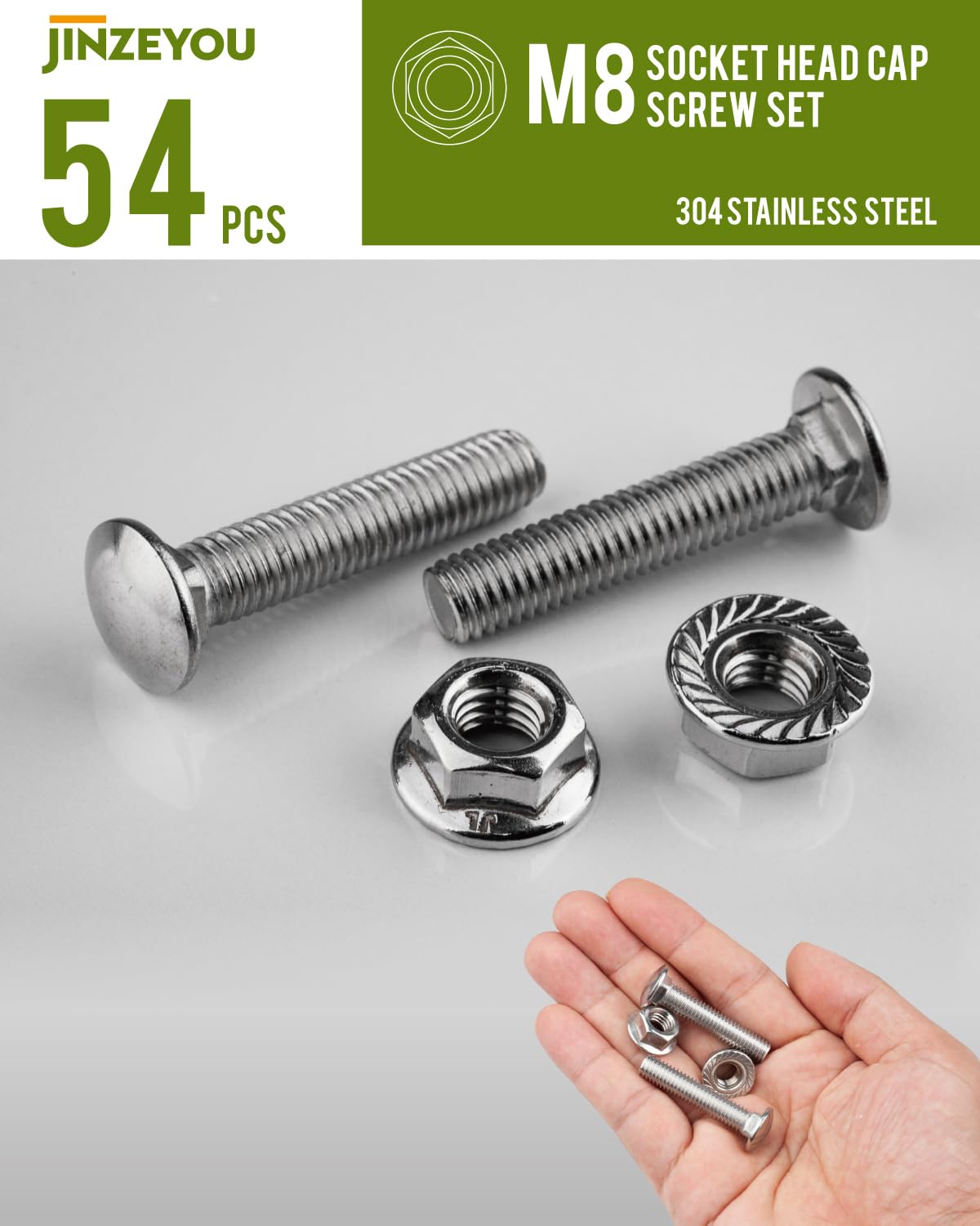 54 Pcs M8 Coach Bolts, M8 x 40mm Cup Square Carriage Bolts and Nuts Set, Stainless Steel Coach Screws with Hexagon Flange Nuts - Image 4