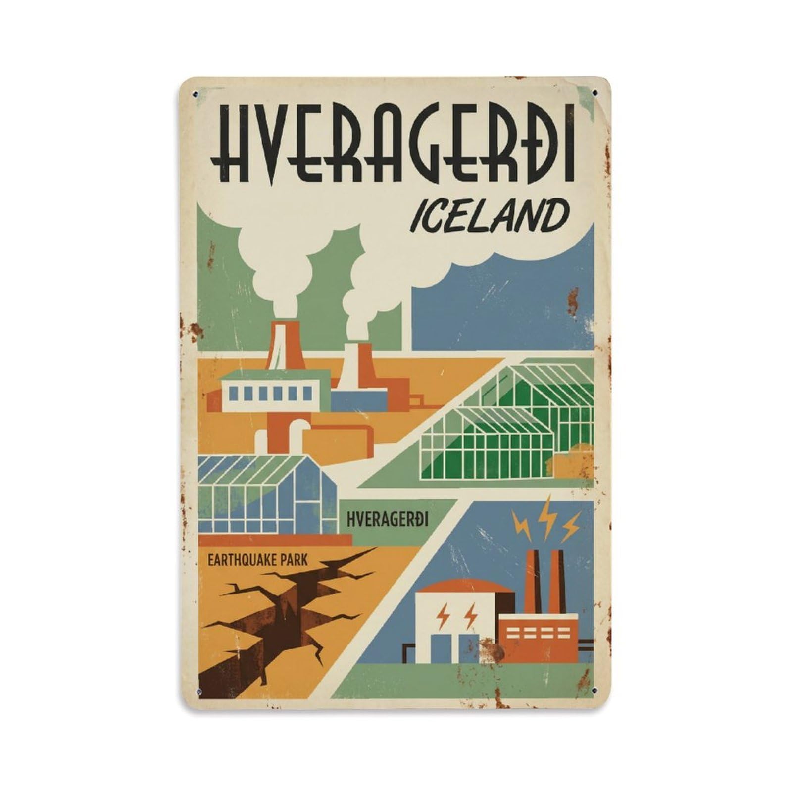 Gead 8X12inch Style Vintage Travel Hveragerdi Iceland Geothermal Metal Tin Sign