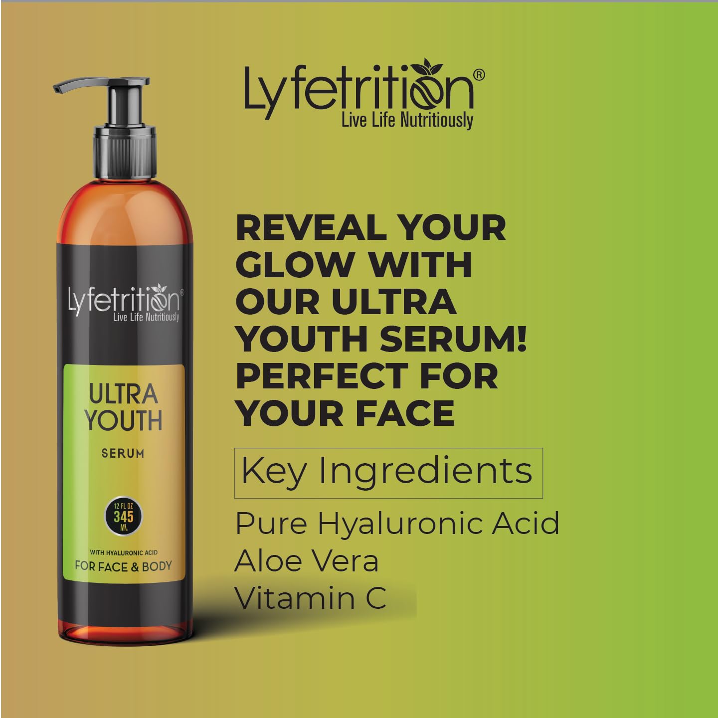 Lyfetrition Ultra Youth Serum | 12 oz Large Bottle | Anti Wrinkle Face Serum Hyaluronic Acid Wrinkle Reducing Formula For Face Topical Facial Serum For Flawless Skin Restores Boost Collagen
