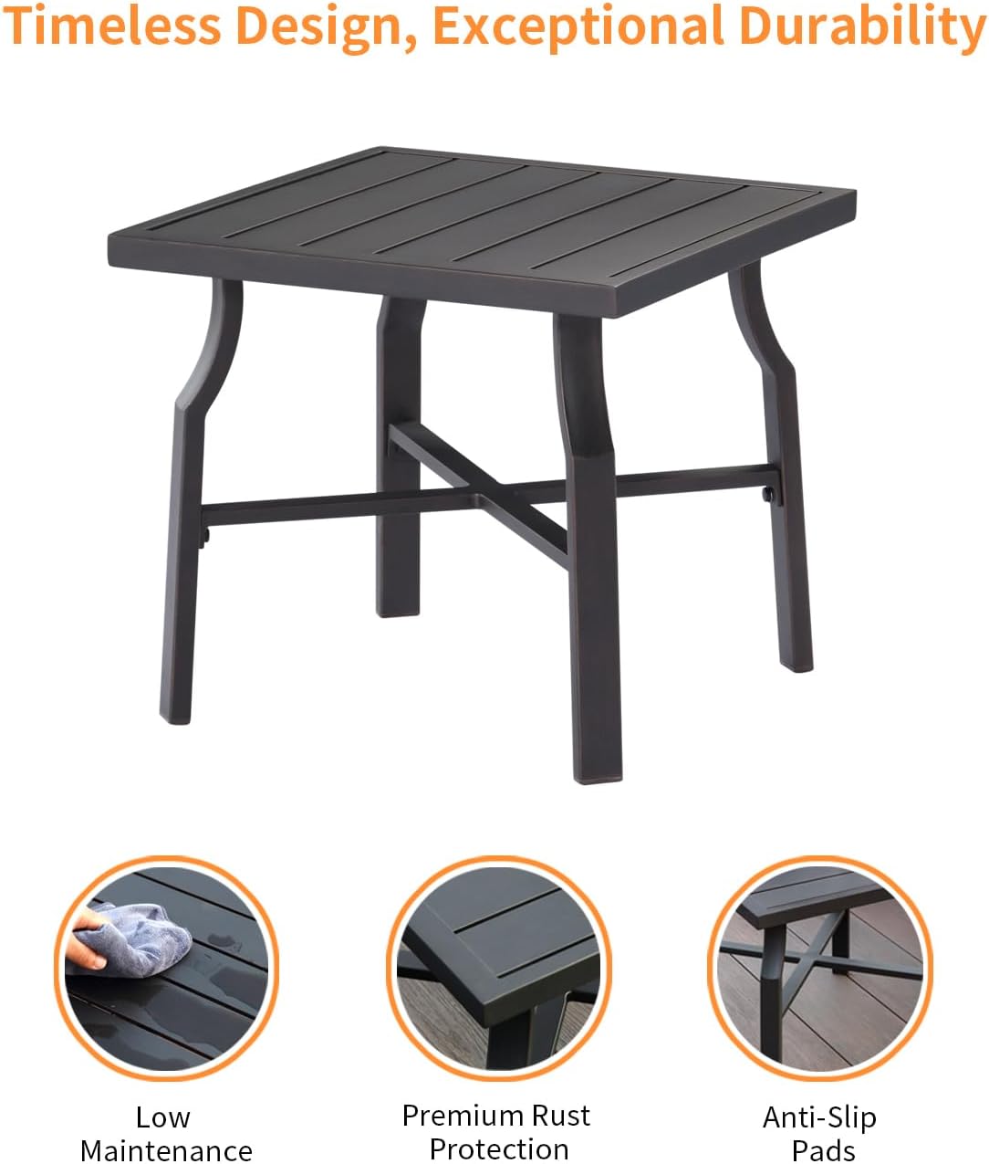 Patio Side Table, Aluminum Outdoor Pool Side Table with Adjustable Feet, Rust-Proof Square Patio End Table, Durable Outdoor End Tables Furniture for Poolside, Beach, Deck, Gunmetal