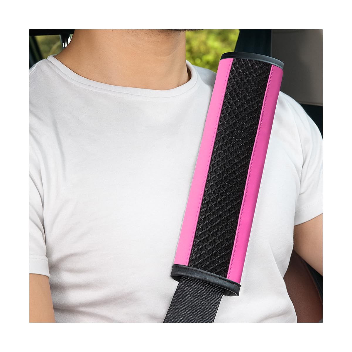 Car Seat Belt Cover, 2PCS Breathable Soft Mesh Vehicle Seatbelt Strap Shoulder Cushion, Comfortable Automotive Interior Neck Protection Harness Pad Mat, Universal for Truck SUV Sedan (Pink)