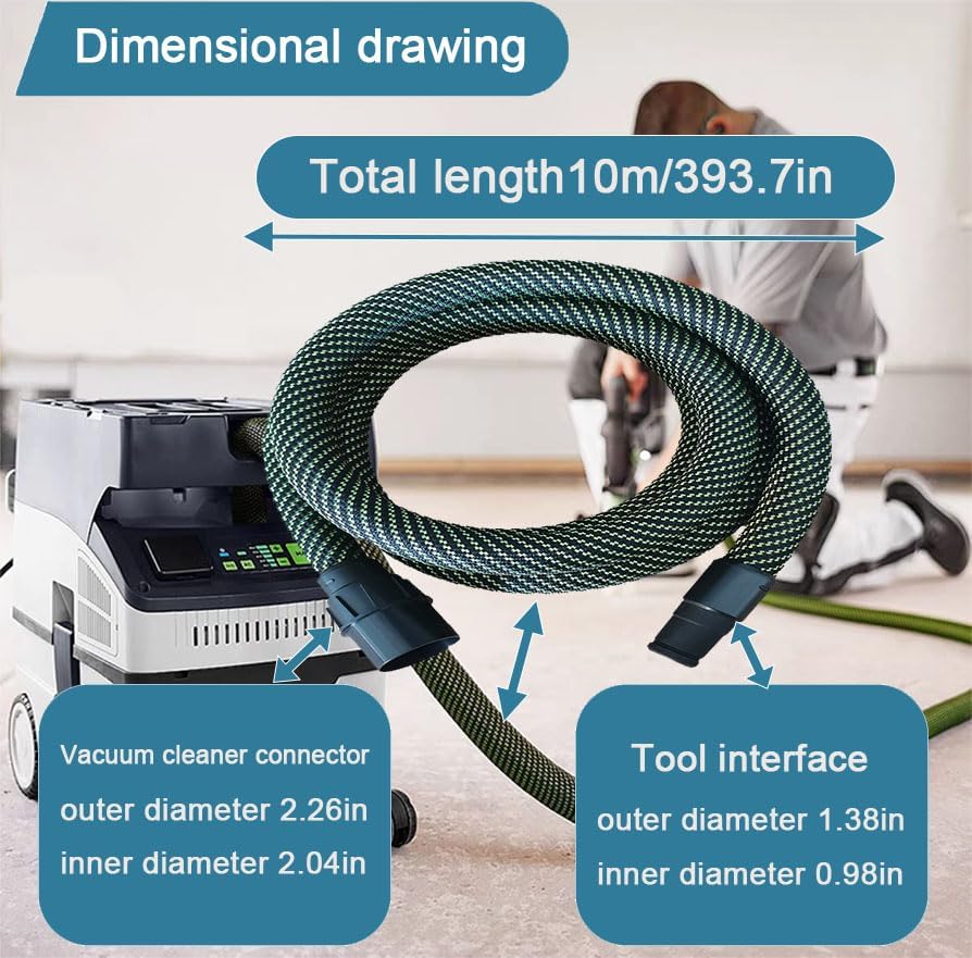 Dust Extractor Hose D27/32x10M For Festool Vacuum Suction Hose, Compatible With Festool Ct 26/36/48 Ct 15/25 Ct Mini and Ct Midi Vacumm, Suitable for Sanders, Track Saw And Other Power Tools, 10M