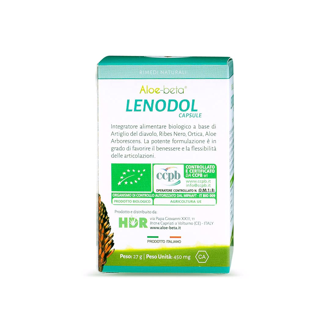 ALOEBETA Lenodol Artiglio del Diavolo Forte Capsule Vegetali - Allevia Dolori Muscolo Scheletrici di Ossa e Articolazioni - Integratore Alimentare BIO con Aloe Arborescens - Confezione da 60 Capsule