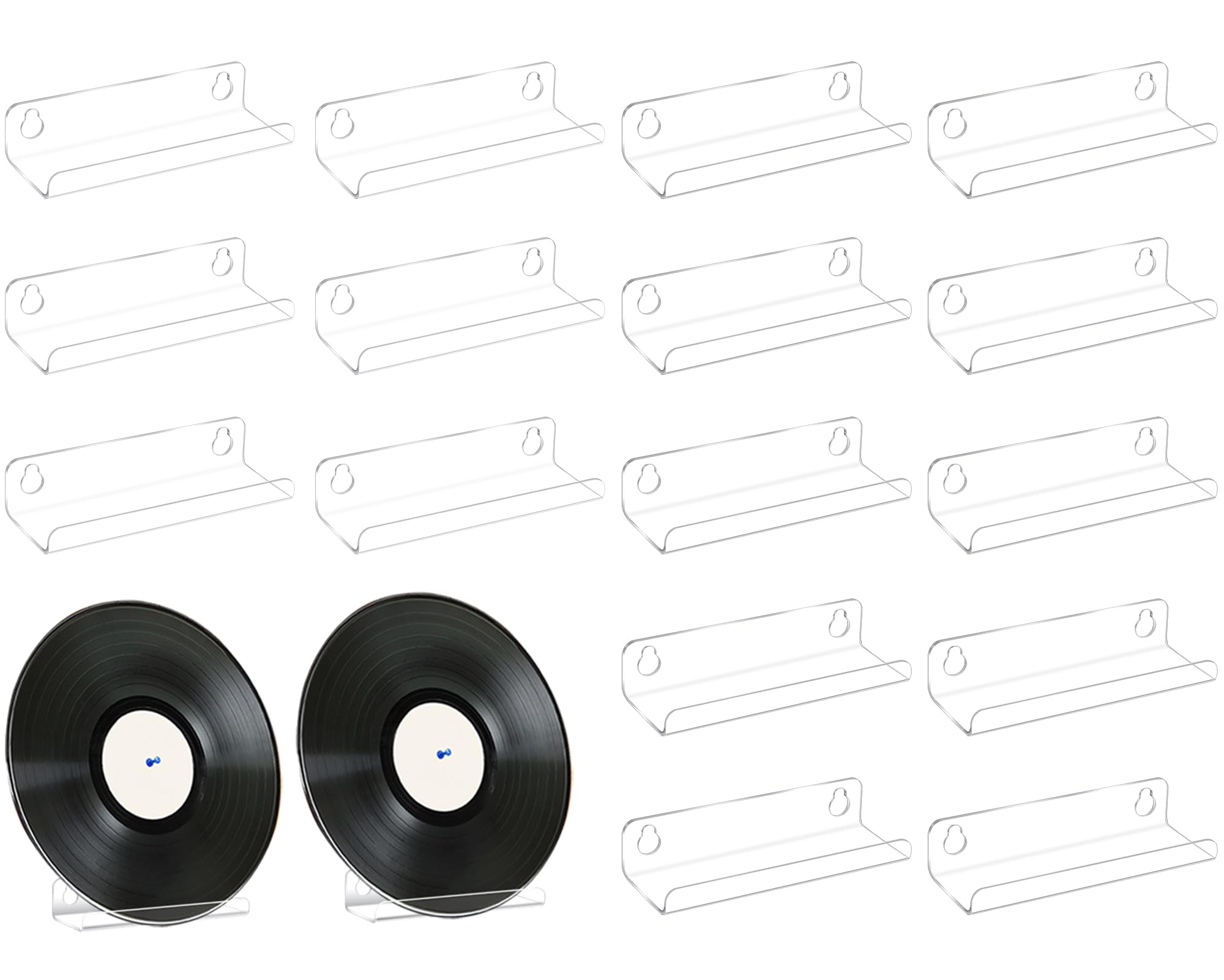 Wesiti 16 Pack 4 Inch Small Vinyl Record Shelf Wall Mount Acrylic Album Record Holder Display for Wall Tiny Floating Shelf Cd Rack Cd Storage Stand