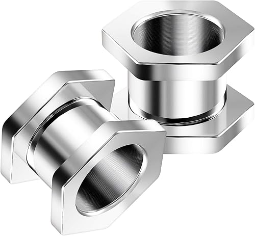 KJM Fashion - 2 piezas de acero quirúrgico hexagonal de carne Xcrew diseño de tuerca de calibre de túnel de lóbulo de la oreja, joyería a elegir