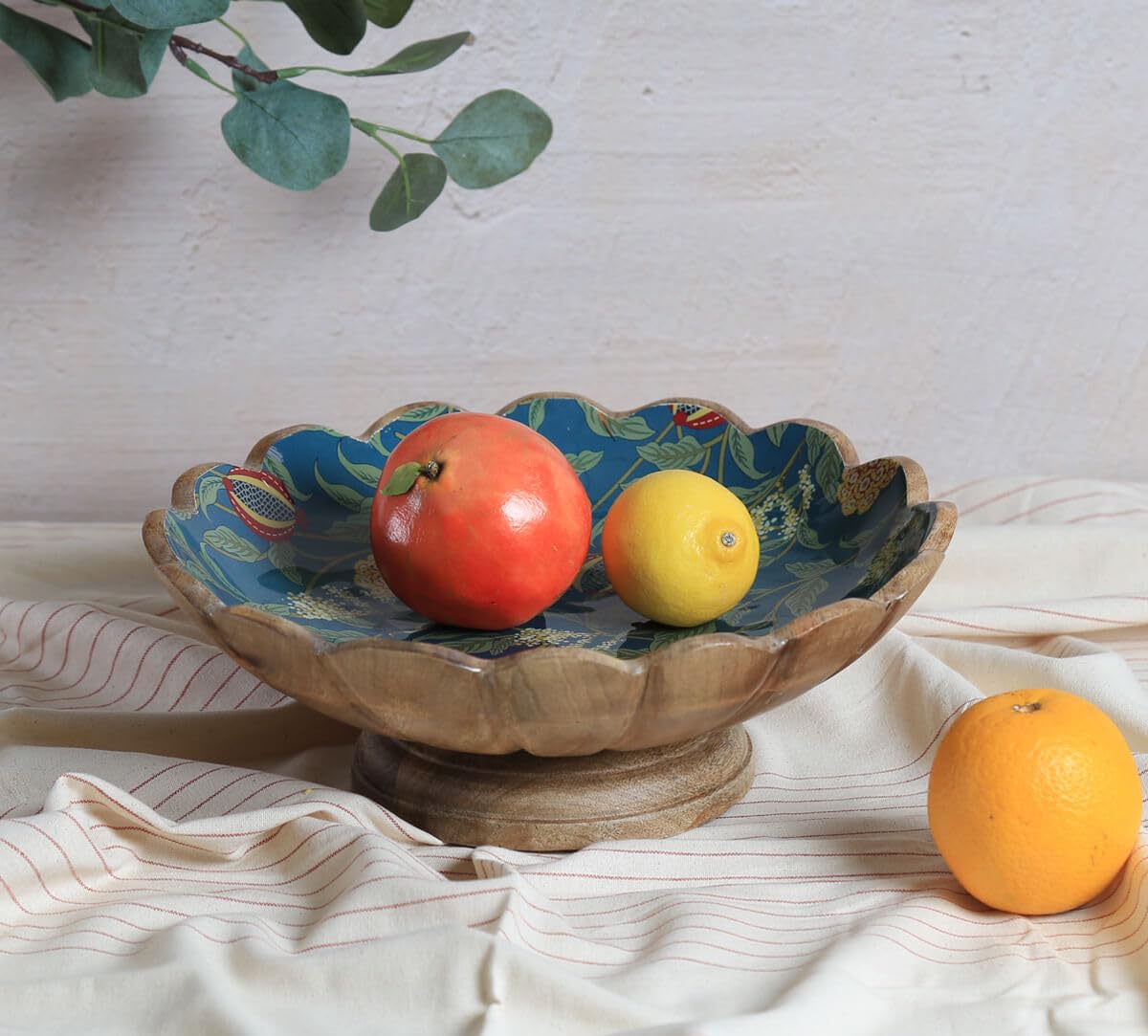 India Circus by Krsnaa Mehta Flights of Vivers Wooden Fruit Bowl for Home Décor | Table Centerpiece, Storage Bowls Holder for Kitchen Counter, Mango Wood 12-Inch, Set of 1