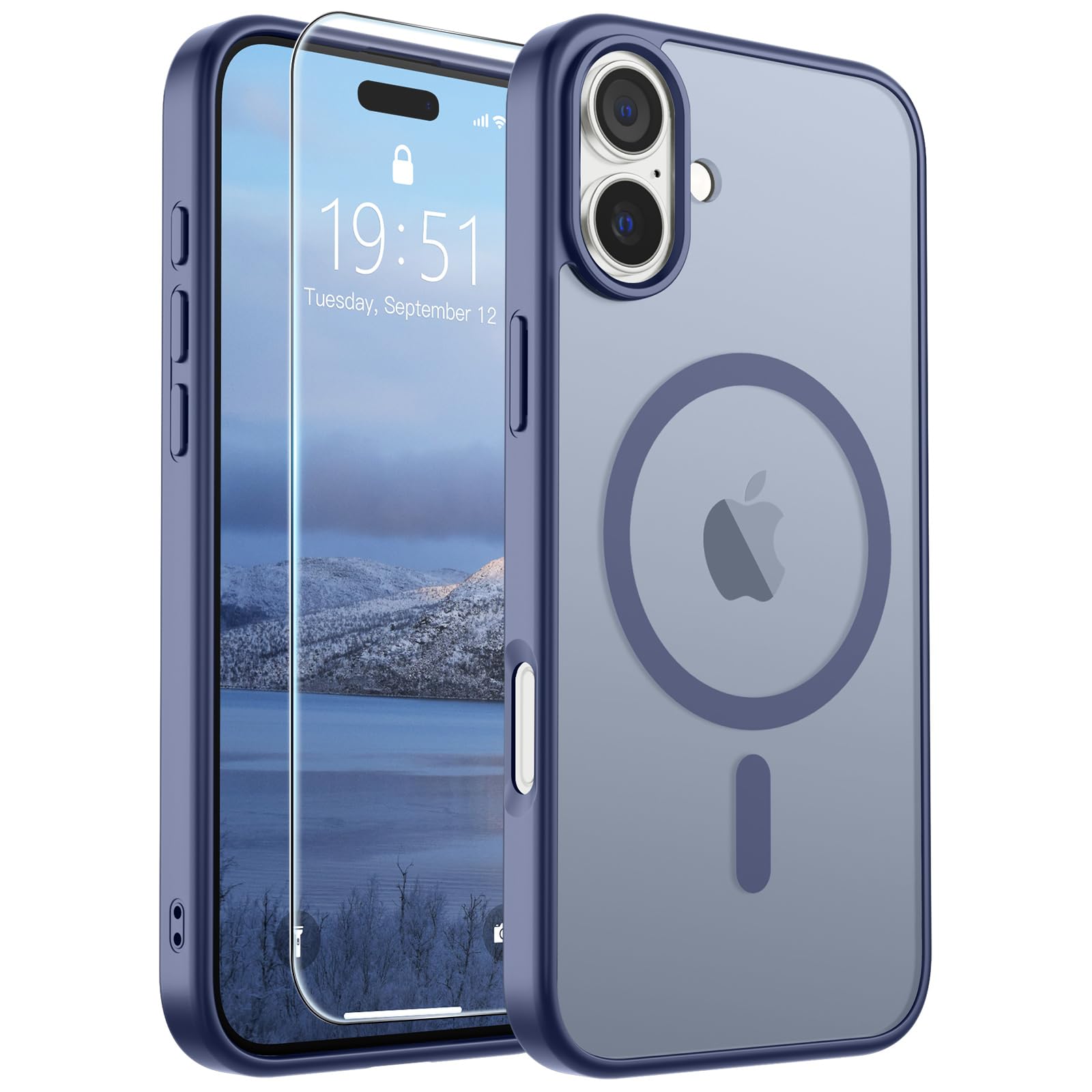SUPFINE Magnetic for iPhone 16 Case Lavender Gray | With Screen Protector, Translucent Matte, Compatible with MagSafe, Military Grade Drop Proof, Rugged Shockproof Protective