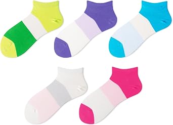 Womens Ankle Combed Cotton Socks Seamless Low Cut Thin Fashion Gifts Print Striped Cute Socks 5/6Pairs
