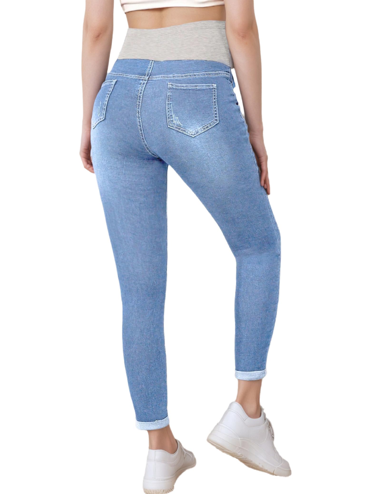 Pantalones vaqueros de maternidad elásticos para embarazadas, ajustados, con banda para mujeres embarazadas