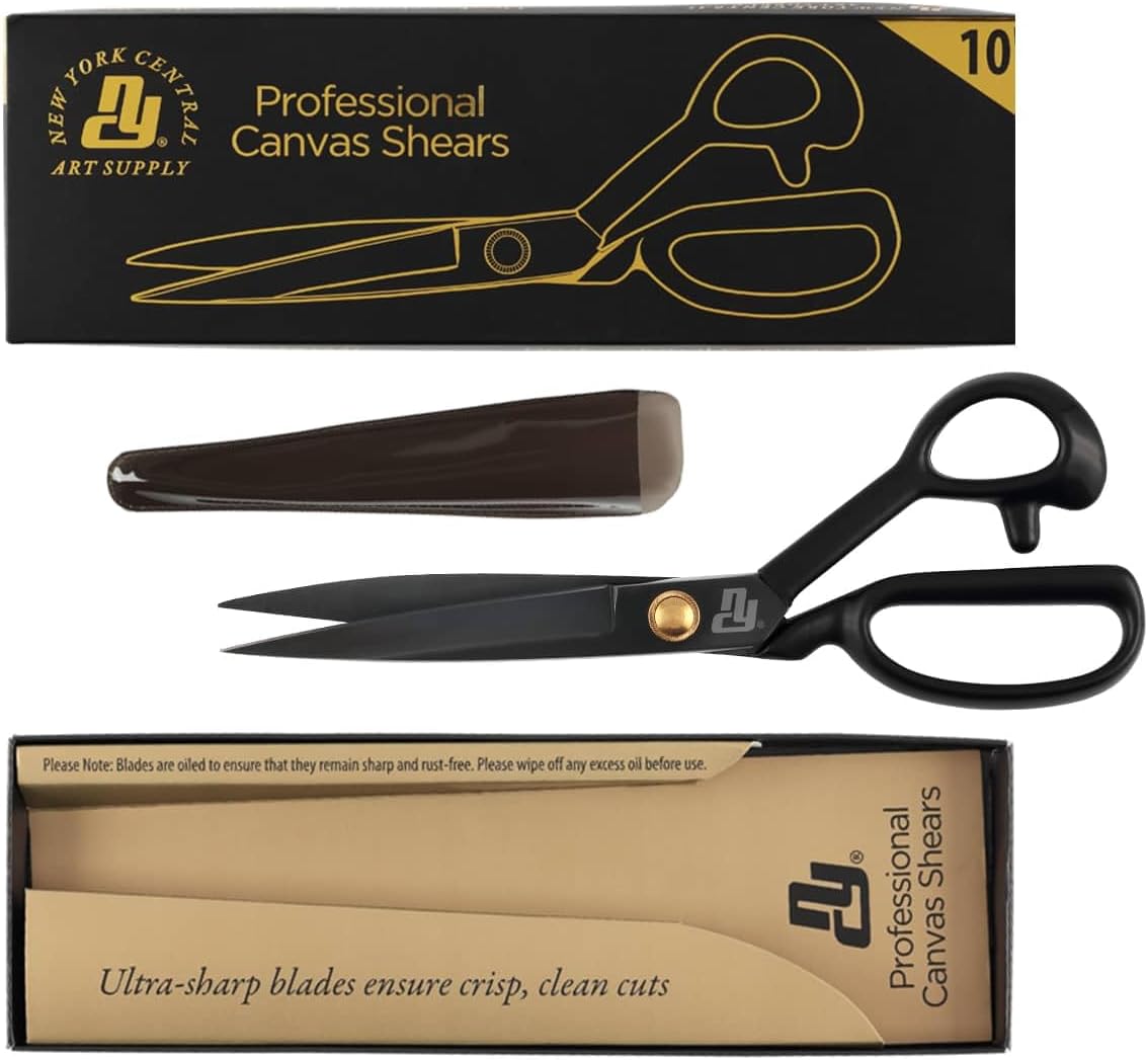 New York Central Professional Canvas Fabric Shears -10" Fabric Scissors, Ergonomic Right-Handed Sewing Scissors for Fabric Cutting, Rust-Free Stainless Steel Blade for Tailors, Artists, and Upholstery