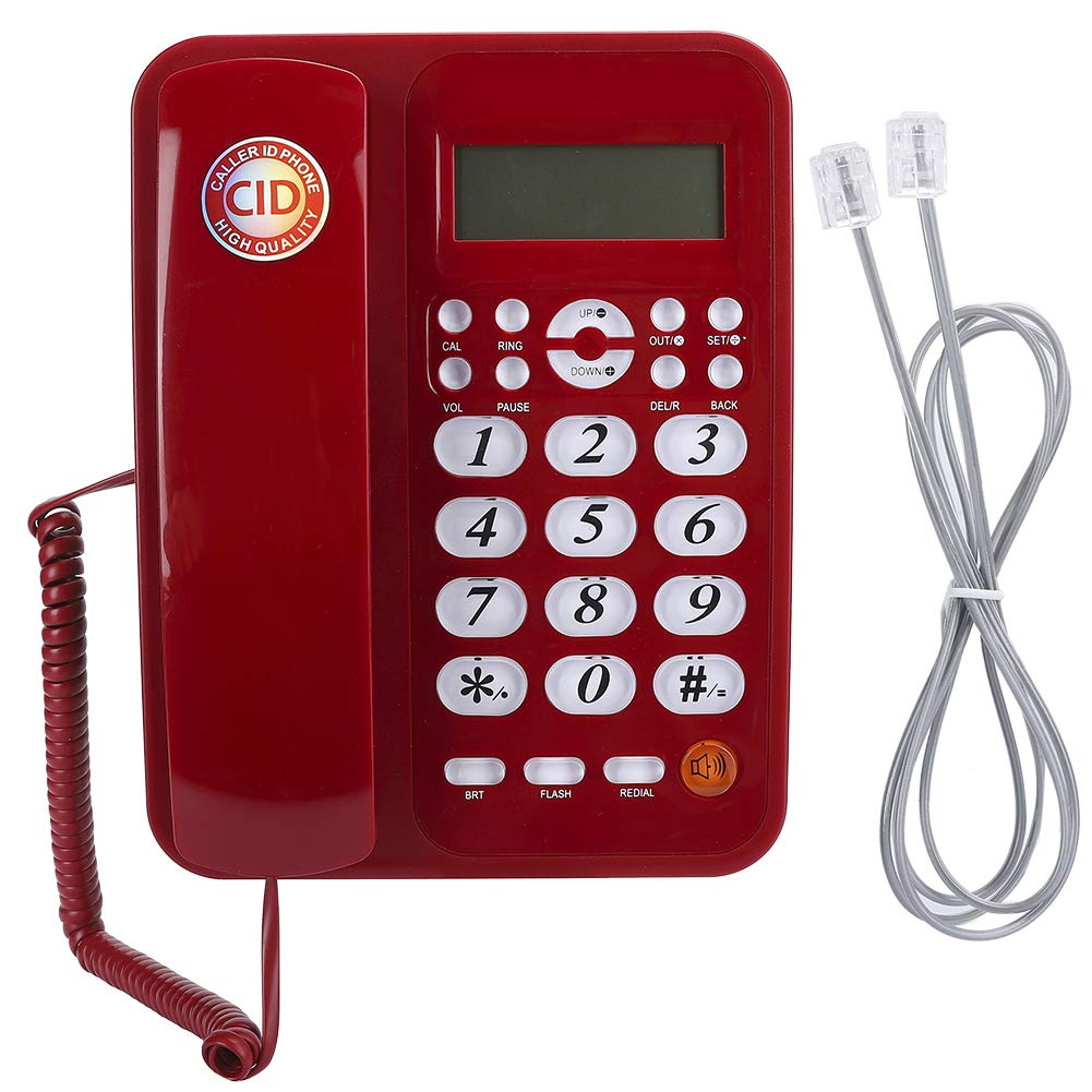 Ejoyous Telefono Cablato Rosso Telefono da Scrivania in ABS con ID Chiamante Display LCD Controllo Volume Montaggio a Parete Fissa Fissa per Uso Desktop in Ufficio Domestico