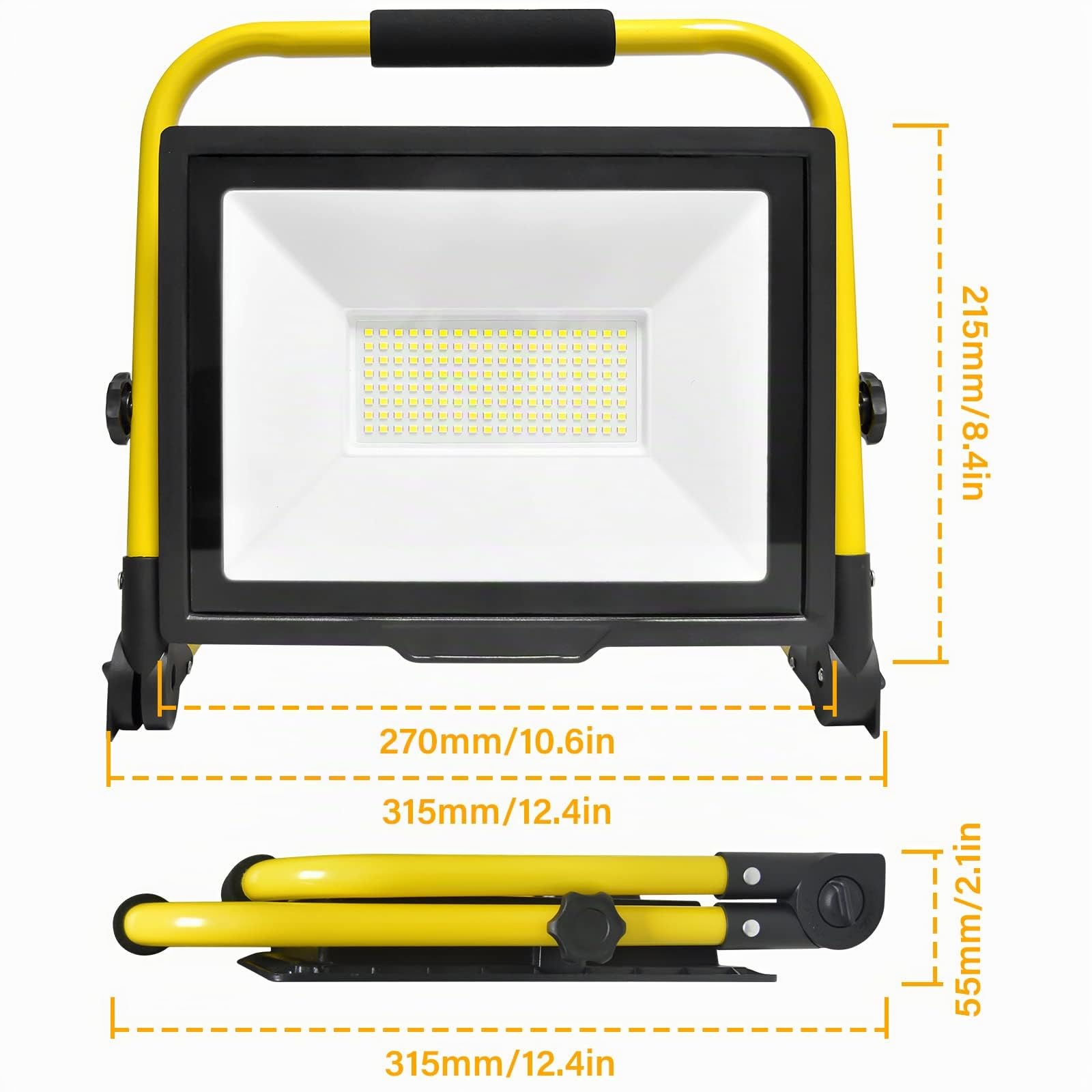 PICAA 100W Projecteur LED Portable de Chantier avec Prise, 10000LM | Lampe d'extérieur Pliable,rotation à 360°, pour travaux d'atelier, garage, terrasse, jardin, étanche IP66, 6000K Blanc