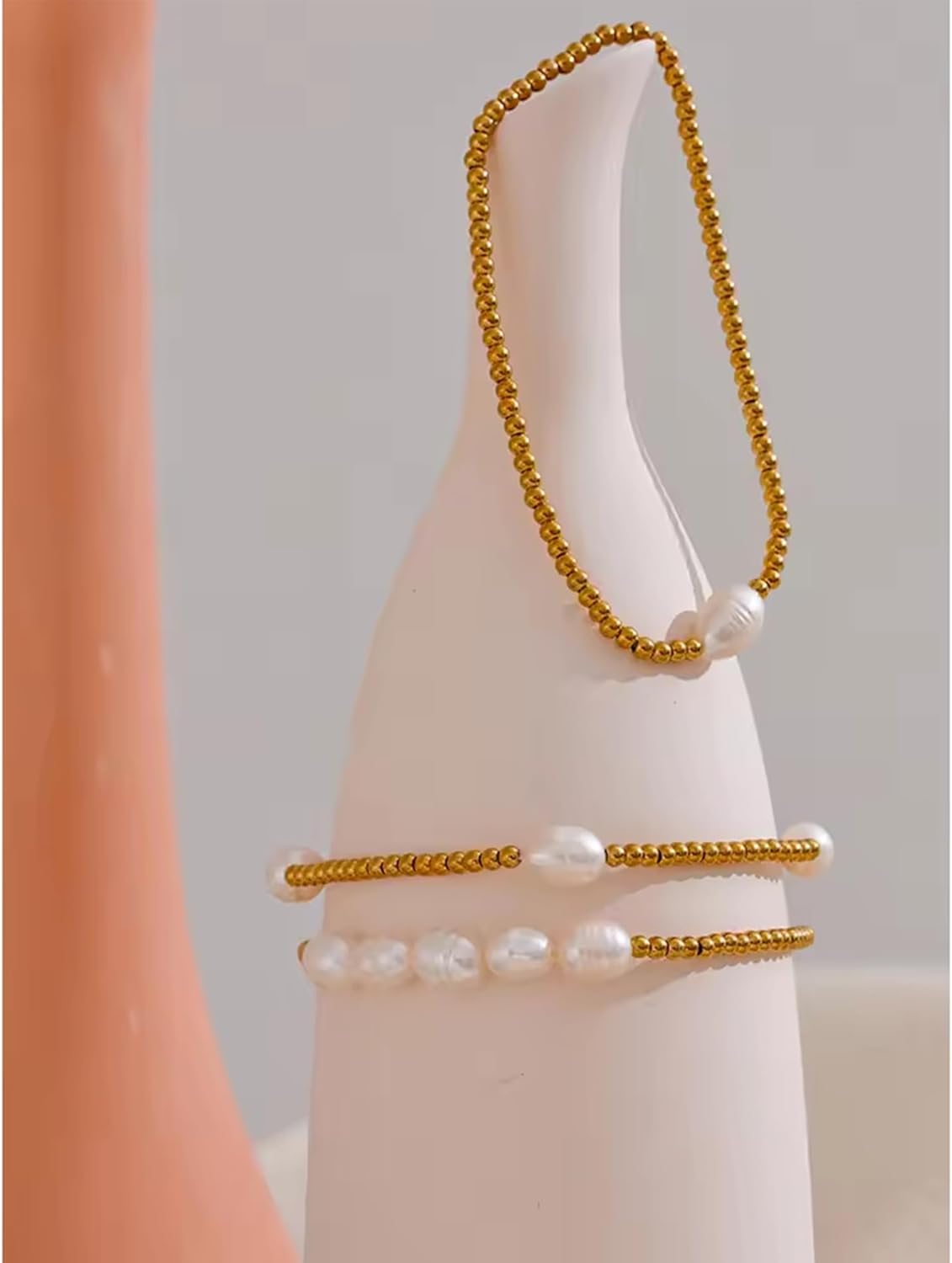 Mchic Gold Beaded Bracelets for Women: Dainty Pearl Beaded Stretch Bracelet Stack 18K Gold Plated Strand Bead Ball Stackable Bracelets Set Trendy Jewelry Gift for Women - Image 5