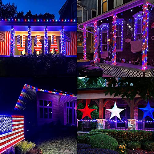 Jmexsuss JM-S-100 2 Pack Red White And Blue Solar Lights 100Led 42.7Ft Patriot Solar String Lights Waterproof, 8 Modes 4Th Of July Lights For Independence Day, Gardens, Tree, Outdoor 4Th Of July Decorations thumb #5