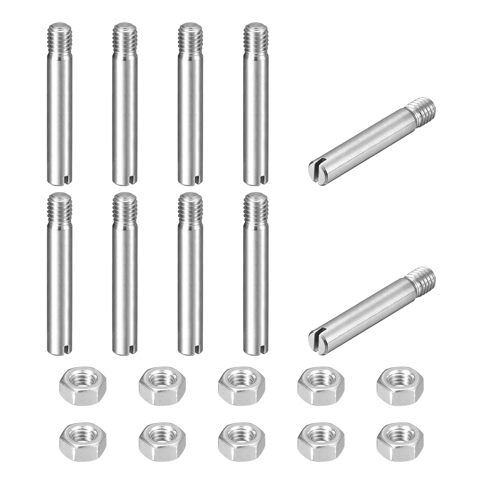sourcing map 10Pcs Slotted Cylindrical Pin, M6 x 40mm 304 Stainless Steel Dowel External Thread Locating Pin Slotted Screw with Nut for Cabinet Furniture Installation (GB878)