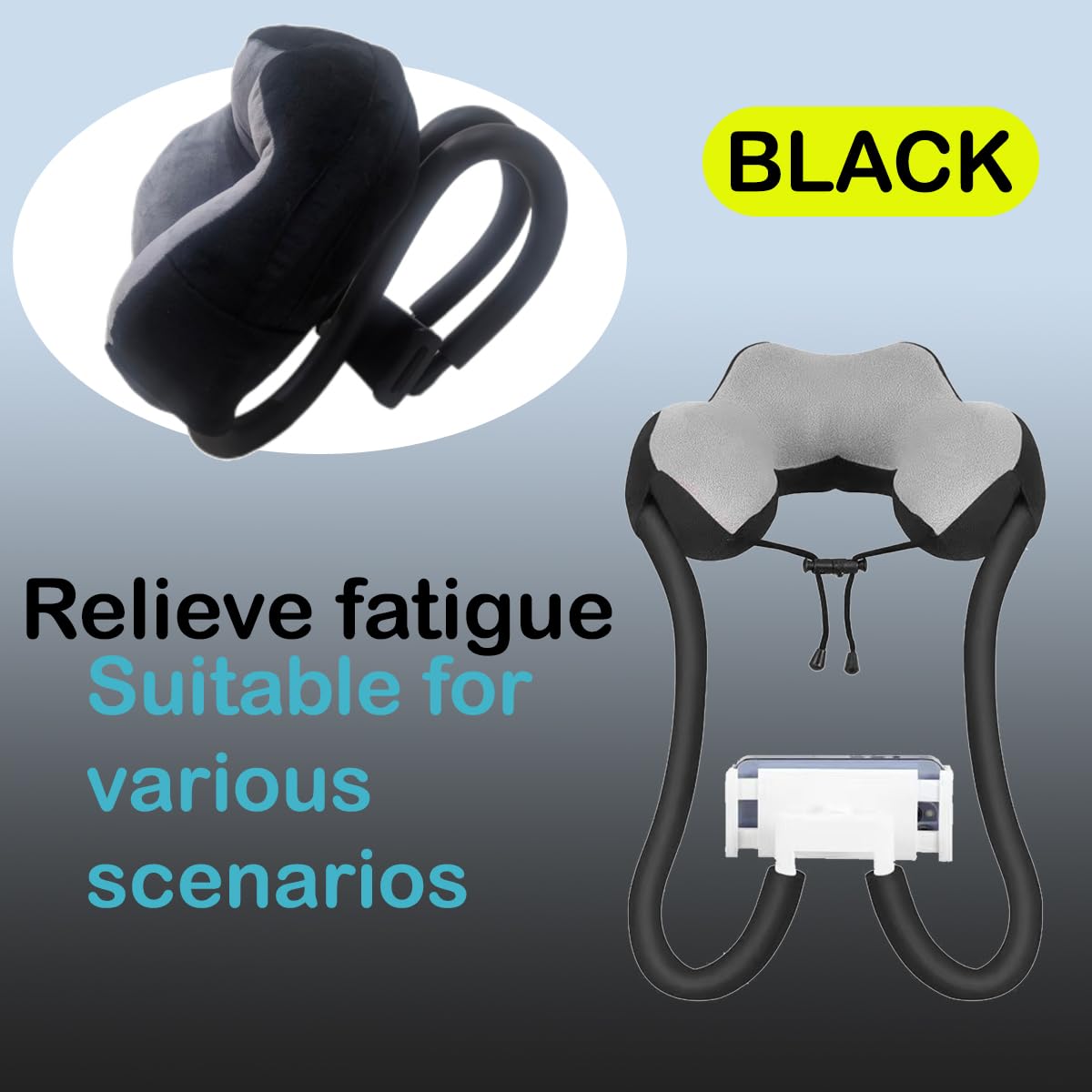 Chapter Seven Soporte para teléfono en forma de U, soporte universal para teléfono móvil, rotación de 360°, para el hogar, viajes, al aire libre (negro)