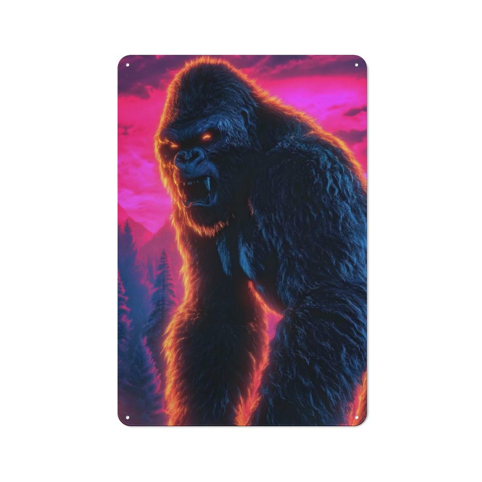 Junmoney Style-16 Loft Style Metal Wall Sign 30X20cm Featuring Furious Gorilla With Glowing Eyes, Studio Wall Art For Loft, Studio, Office Or Creative Room
