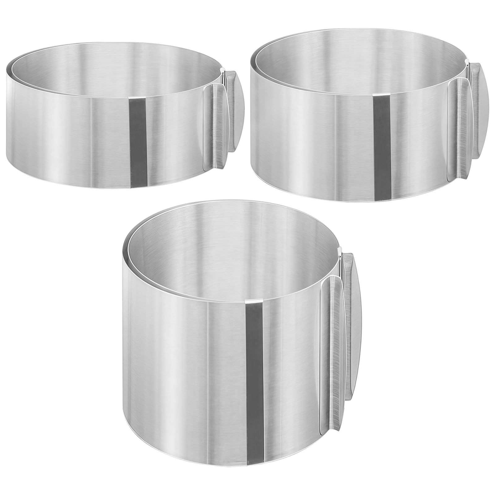 Set di 3 anelli regolabili per torte, in acciaio inossidabile, 2.4 in / 6 cm, 3.1 in / 8 cm, 5.9 in / 15 cm di altezza, larghezza regolabile per torte multistrato, facili da pulire, per panettieri