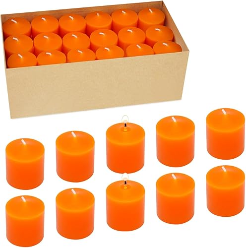 Velas votivas naranjas de 10 horas para bodas, fiestas, Halloween, otoño y emergencia, juego de 36 velas a granel sin perfume para restaurantes y