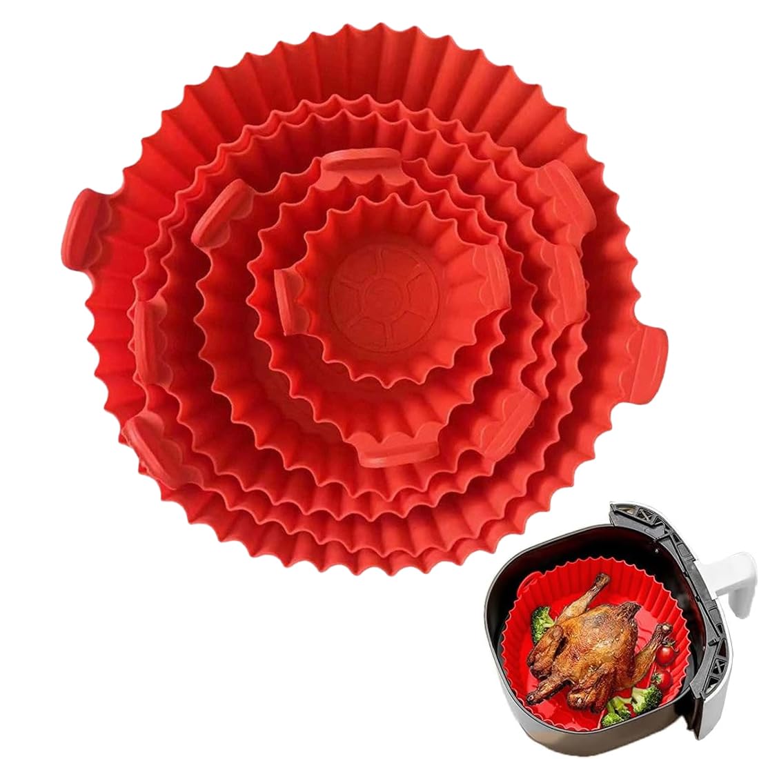Silicone Air Fryer Mold, 6 Pieces Silicone Mould Air Fryer Oil-Free Air Fryer Accessories Airfryer Silicone Air Fryer Replaces Paper Airfyer Tray, Reusable Pot and Non-Stick