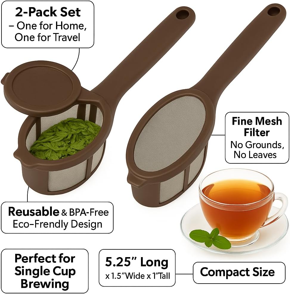 2 Pack Coffee/Tea Brew Stick Infuser – Single Cup Reusable Filter Spoon with Fine Mesh, BPA-Free, Easy Swivel Top – 5.25" Long Portable Coffee Maker for Travel, Work & Home image 5 of 7 B0FGKVQS8W