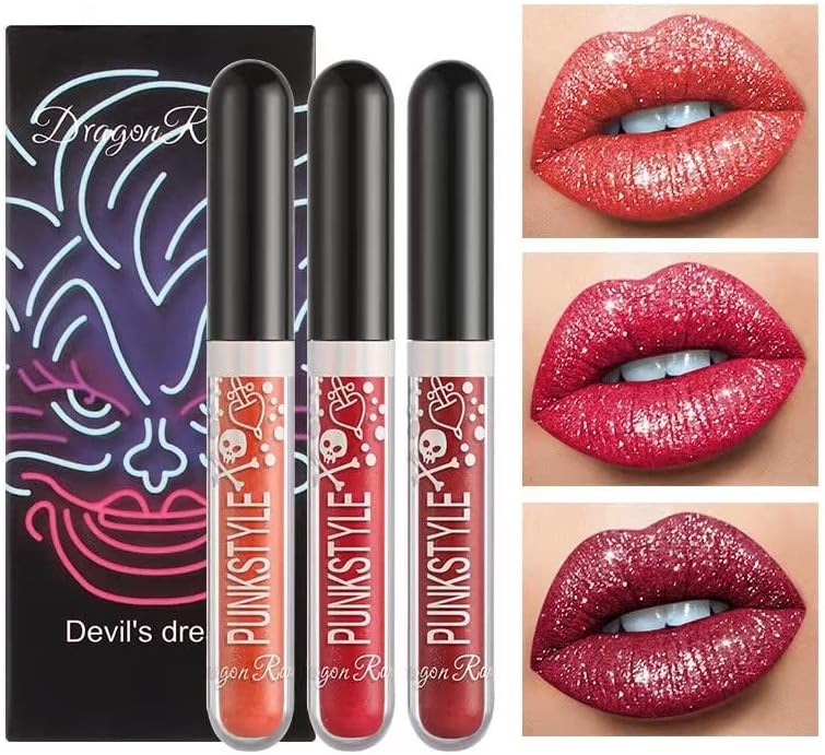 Halloween Glitter Liquid Lipstick Set Matte Liquid Lipstick Set Glitter Diamond Shining Lip gloss Long Lasting Waterproof Halloween Makeup Lipsticks Set (Set B)