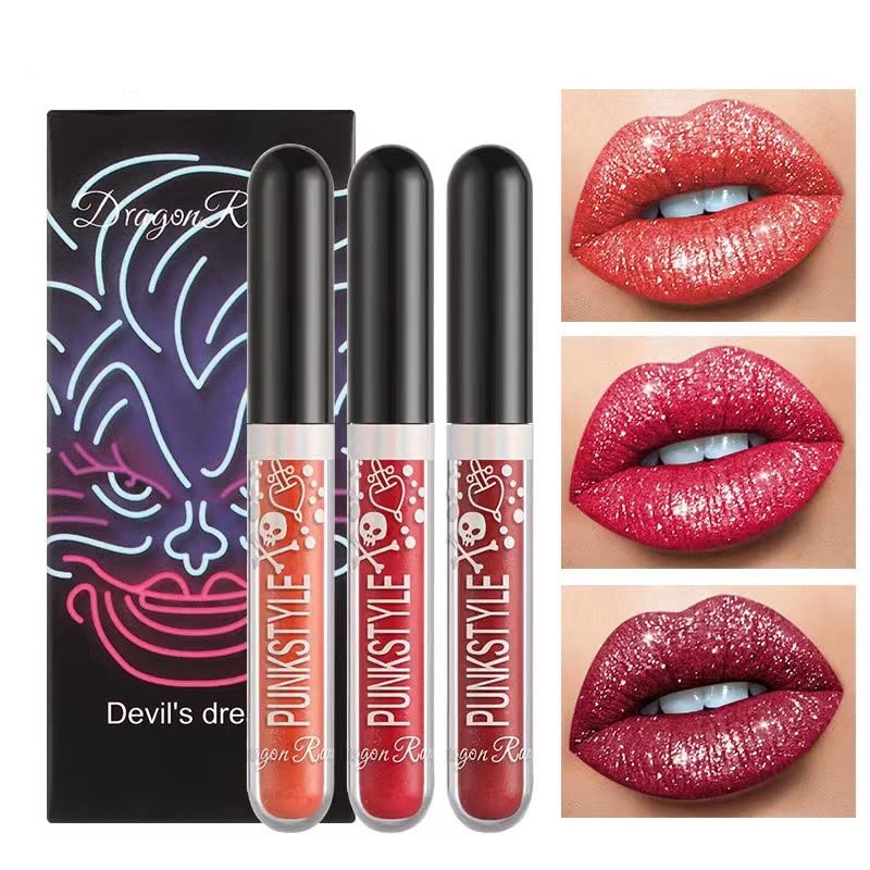 Halloween Glitter Liquid Lipstick Set Matte Liquid Lipstick Set Glitter Diamond Shining Lip gloss Long Lasting Waterproof Halloween Makeup Lipsticks Set (Set B)