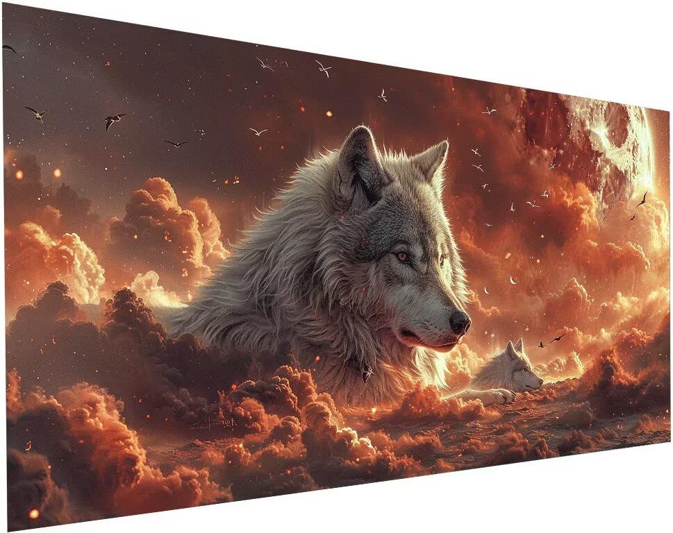 Peinture diamant nuage loup xxl pour réduire le stress par le strass point de croix