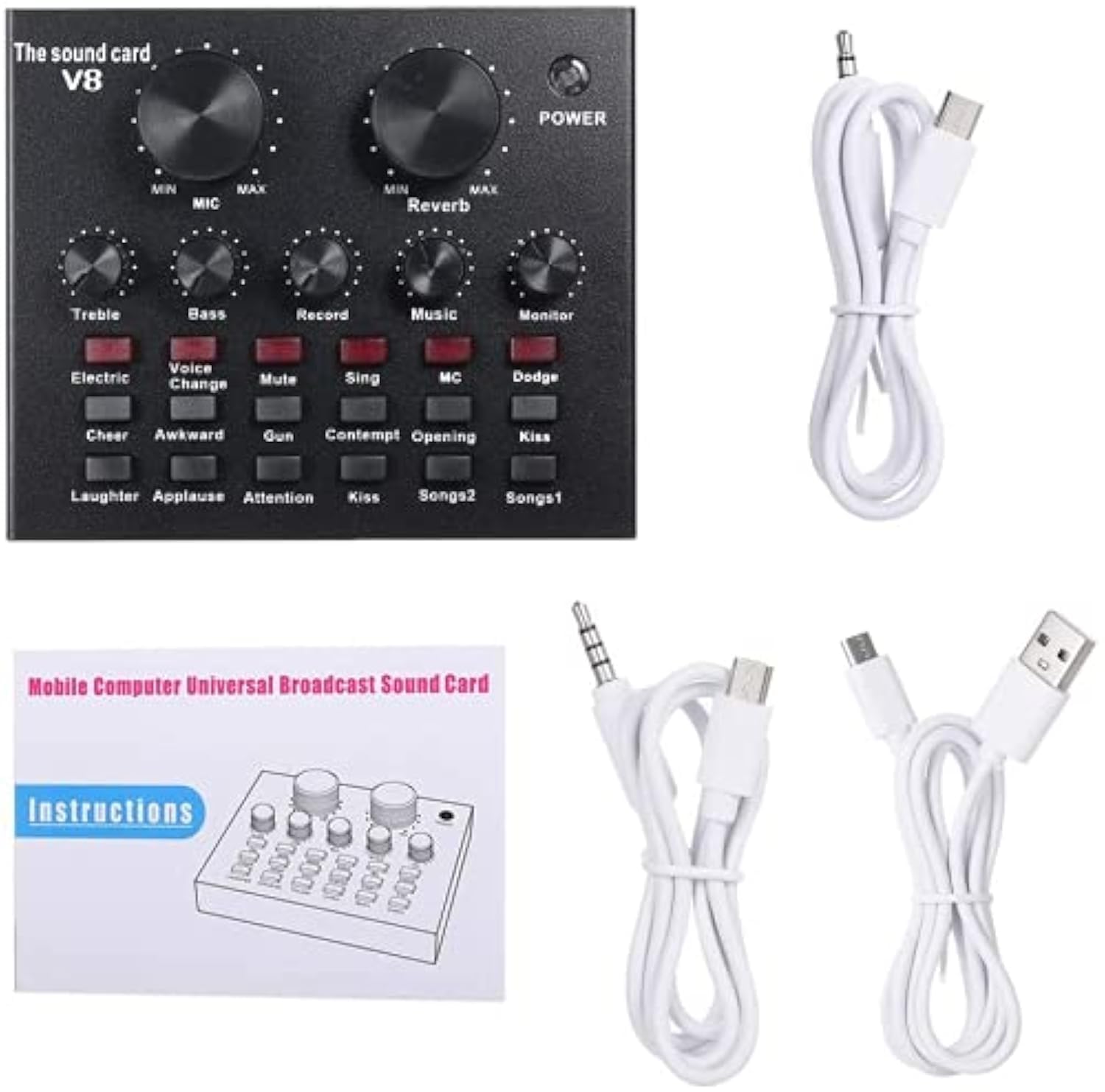 V8 Live Sound Card,Mini Sound Mixer Board Portable Audio Mixer Voice Changer Sound Card Support Mobile Phone Tablet Computer Laptop,Volume Adjustable for Music Recording Karaoke Singing Broadcast