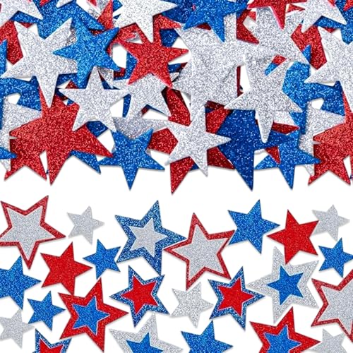 Foam Star Stickers 4th of July Foam Sticker Crafts Self Adhesive for Patriotic Sticker Glitter Star Shaped Red Blue and Silver Foams Decals for Independence Day Arts Crafts DIY Supplies 150Pcs