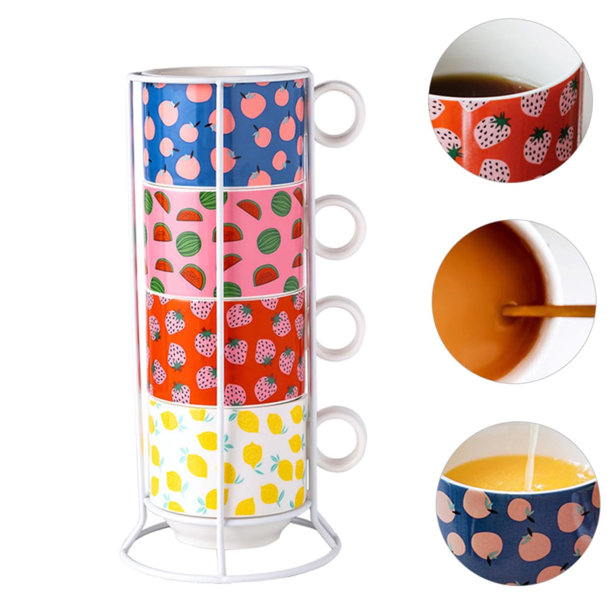 VANZACK Set Tazze in Ceramica Impilabili da 200 Ml Tazze da caffè e Bicchieri D’Acqua Sicuri per Casa Ufficio e Bar Salvaspazio 4 Pezzi