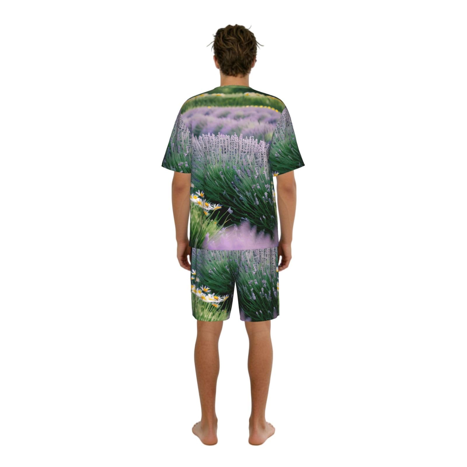 Lavanda E Daisy Stampa Uomo Manica Corta Pigiama Set Pigiameria Lounge Wear Soft Stretch Daily Nightwear