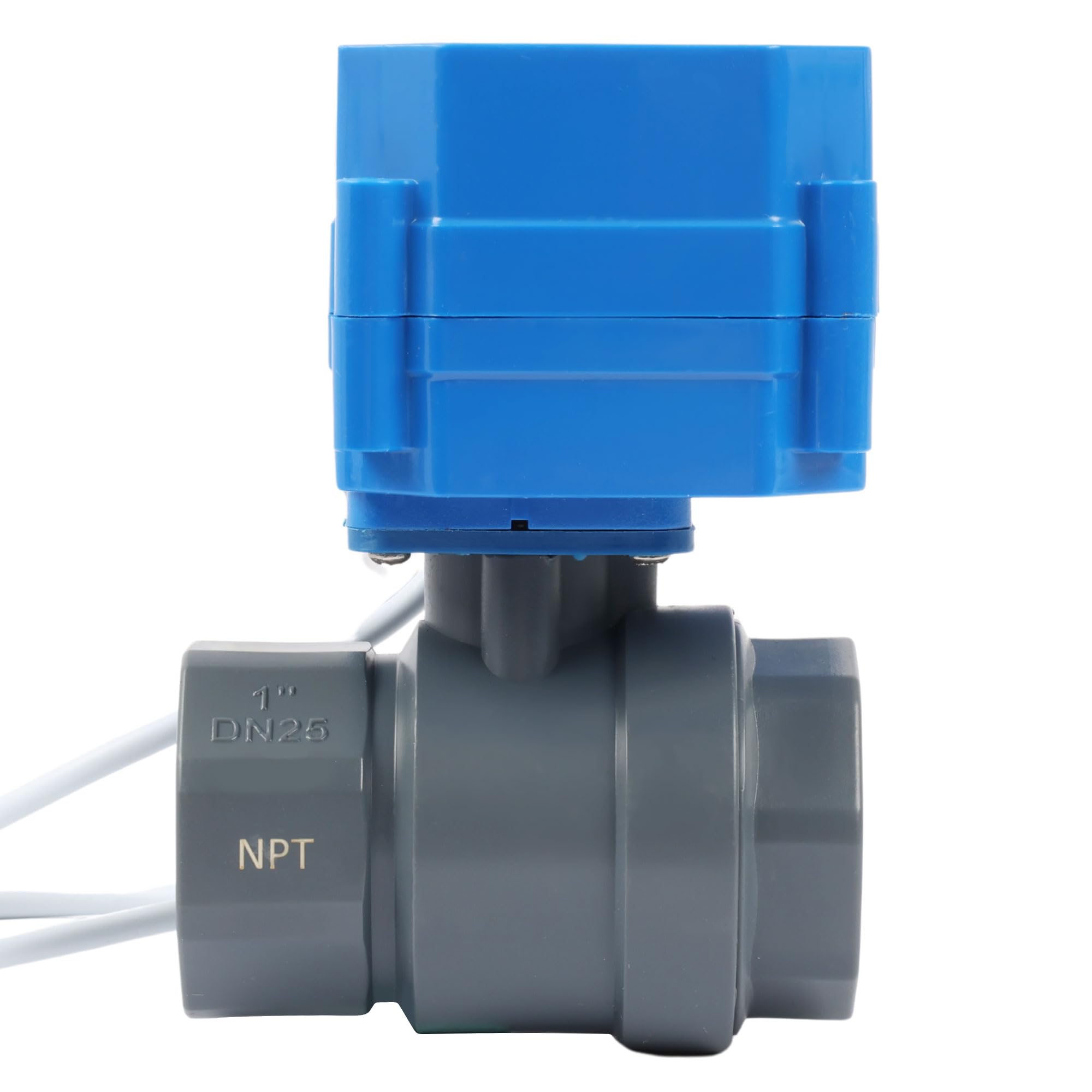 Valvola a sfera motorizzata in UPVC da 1" - Valvola a sfera elettrica in plastica con porta completa, ritorno automatico a 2 fili, 9-36 V AC/DC, normalmente chiusa
