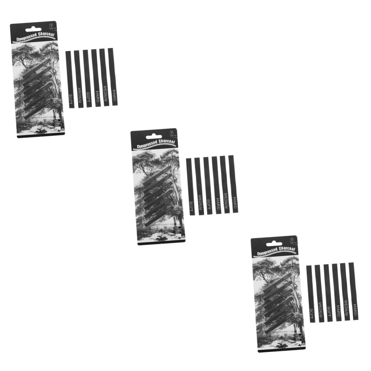ARTIBETTER 3sets 6pcs Charcoal Sticks for Sketching Soft Hard Drawing Supplies for Artists Angular Design for Detail Work for Preliminary Sketches and Composition 6pcs*3