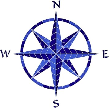Eight Point Compass Ceramic Swimming Pool Mosaic 42" x 41", Blue