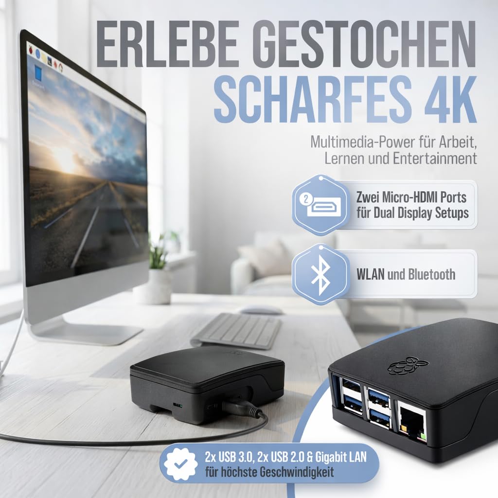 Raspberry Pi 5 8GB Starter Set 64GB Black Edition 27W Netzteil Gehäuse mit Lüfter 4K Micro HDMI Kabel