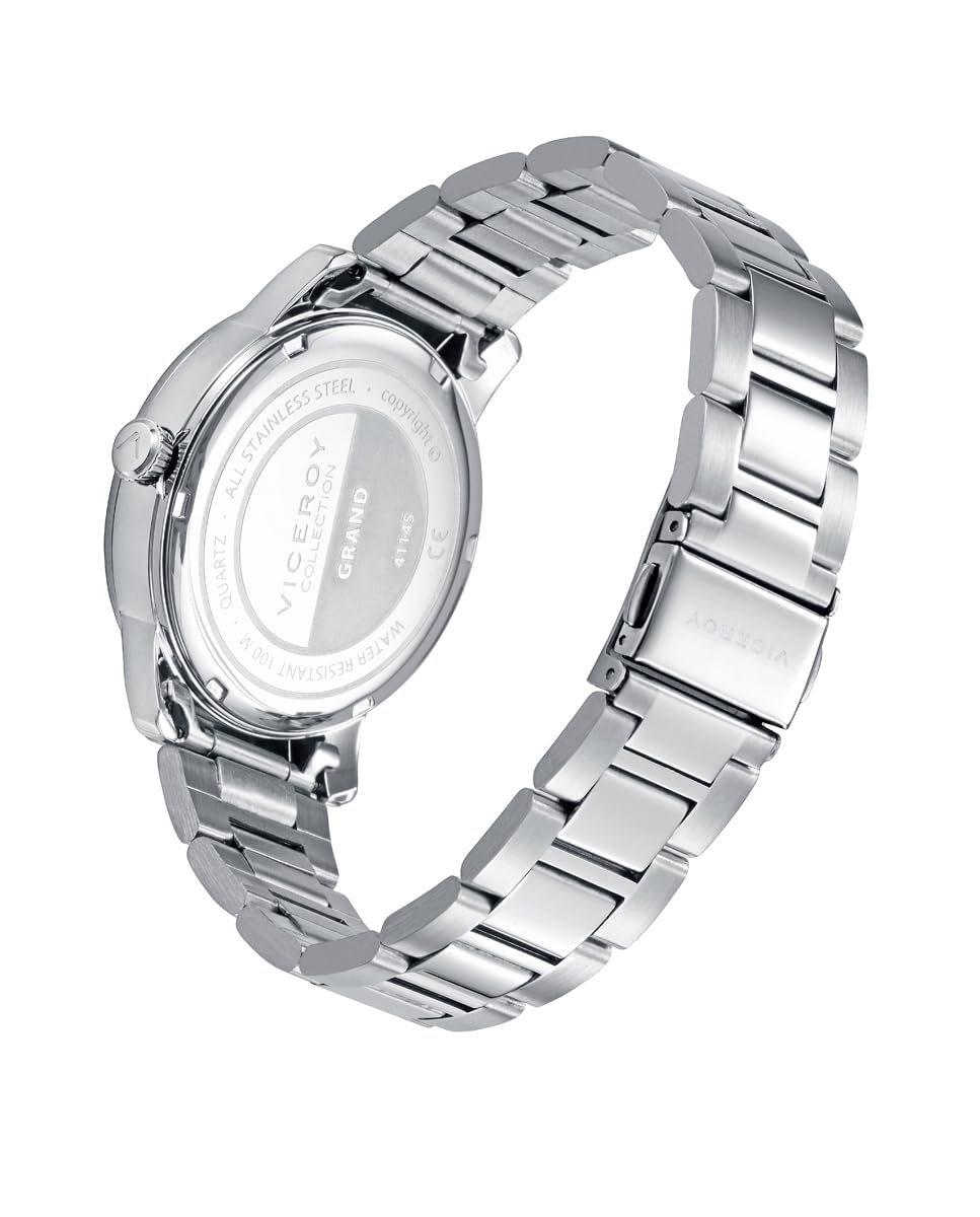 Viceroy Reloj Hombre Elegante de Acero Inoxidable - 40 mm - Movimiento de Cuarzo - Esfera Plateada - Bisel Dorado - Resistente al Agua 10 ATM - Brazalete de Acero - Colección Grand – 41145-83