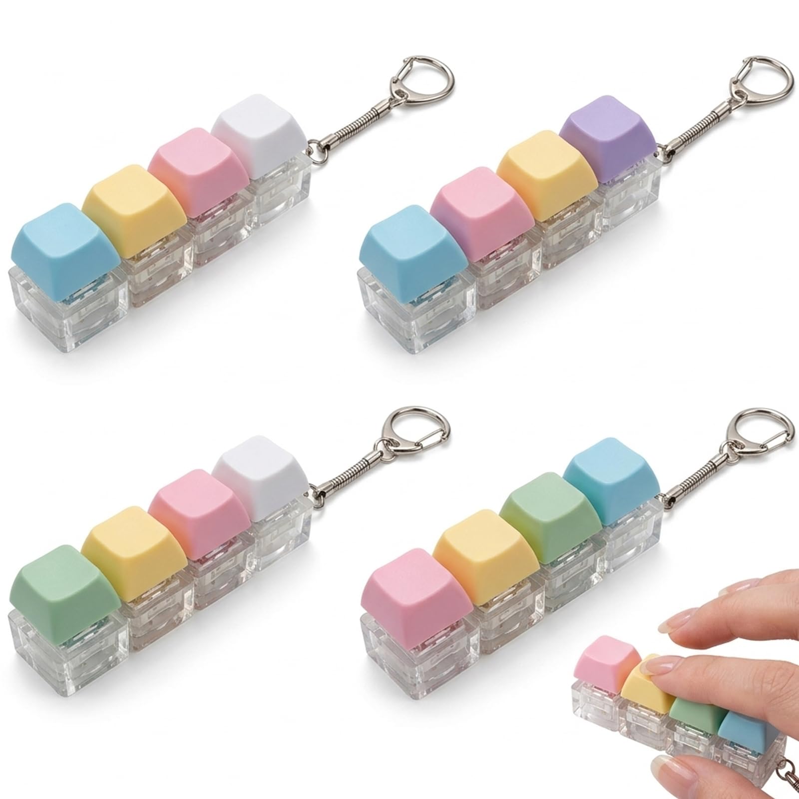 Keyboard Fidget Toy, Portable Anxiety Management Tool, Focus Enhancement Device for Students and Office Workers, 4 Keys Decompression Keychain in Multiple Colours