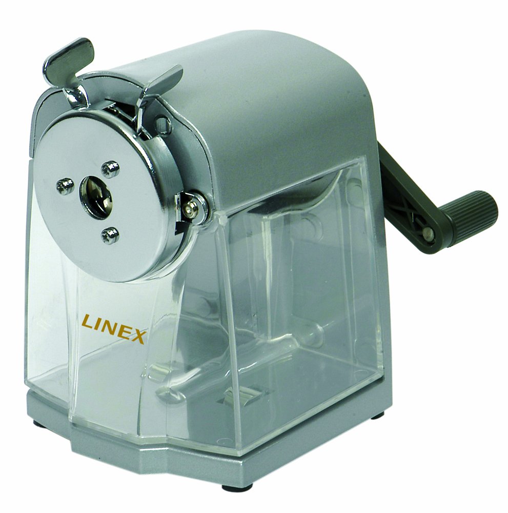 Linex DS3000 Manuelle Spitzmaschine zum Anspitzen von Blei- und Bunt-Stiften von 7,8 bis 11,5 mm, Retro Design, silber-grau