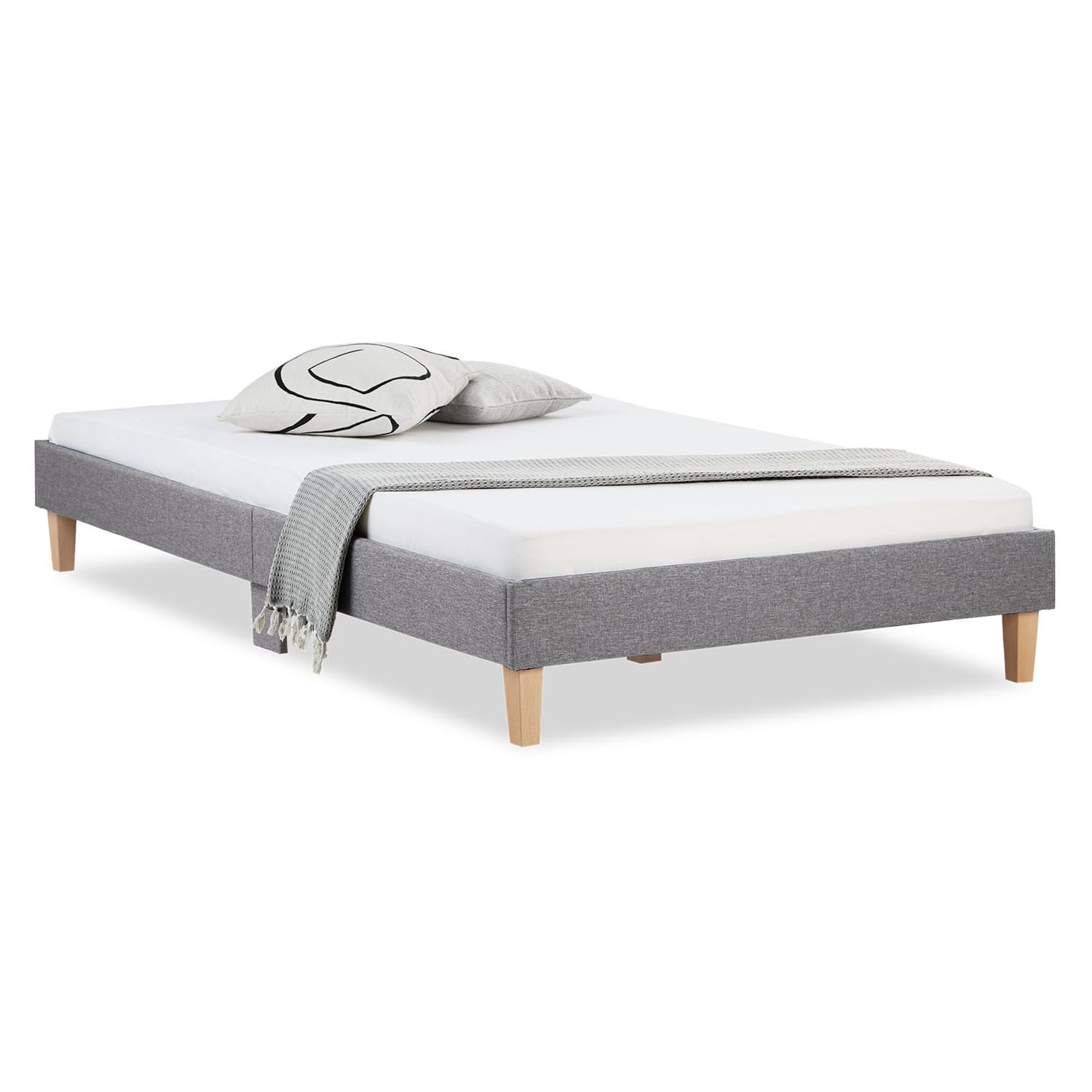 Homestyle4u Lit Futon Simple 120 x 200 Tissu Gris Sommier à Lattes