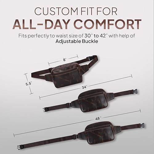 Miniatura 3 de Riñonera de cuero (8 x 5 x 3) Riñonera con múltiples bolsillos con correa ajustable para viajes y uso diario