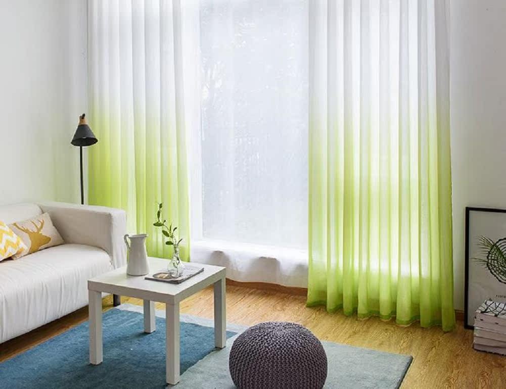HooHero Green Home Decorative Elegant Design Sheer Curtains Window Treatments Rod Pocket Top for Kids Nursery Room Voile Ombre