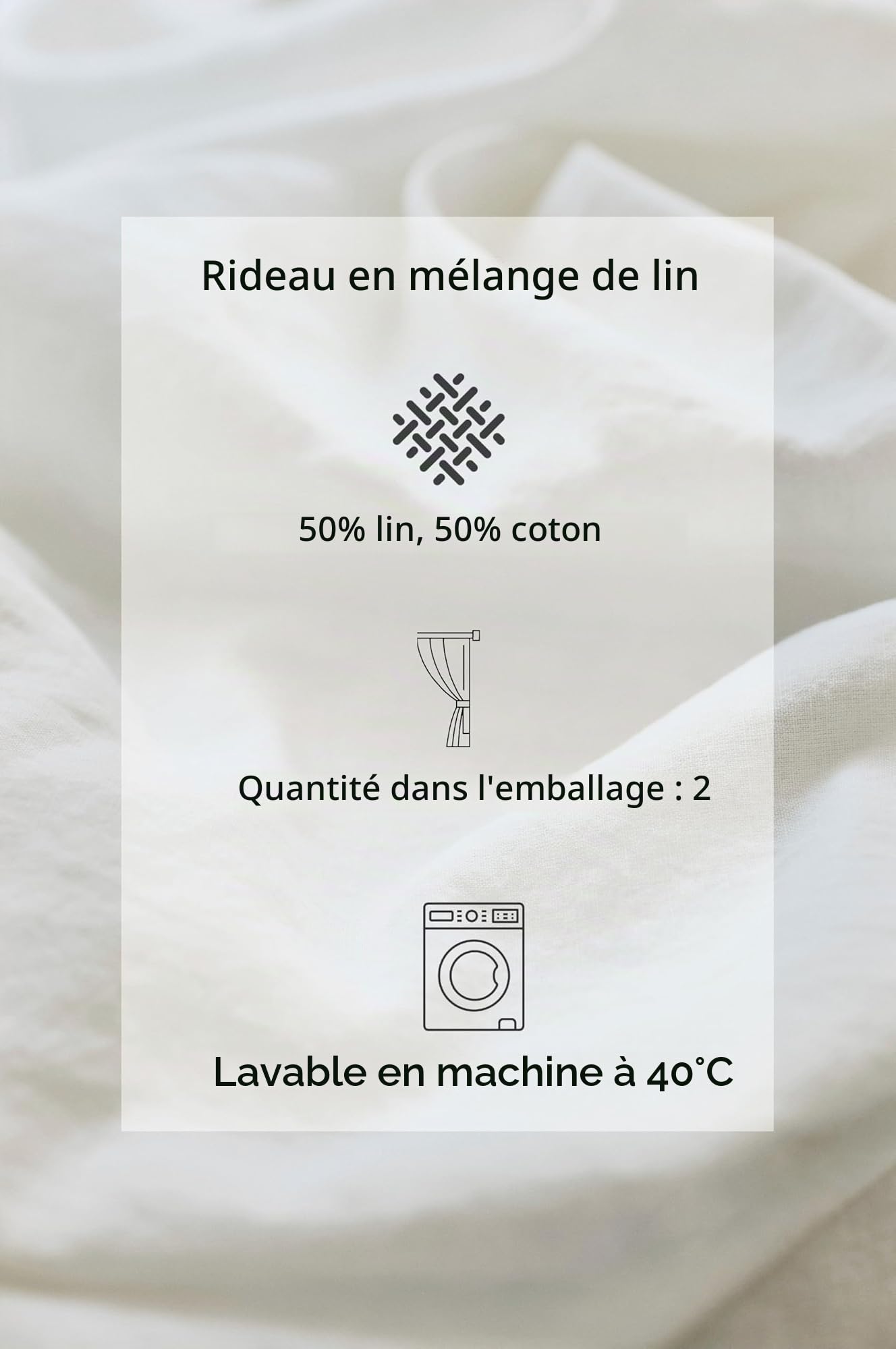 JOTEX Lina Linen-Mix Lot de 2 Rideaux Multifonctions, en Lin et Coton Semi-Transparents de qualité supérieure - Blanc Naturel - 135 x 220 cm