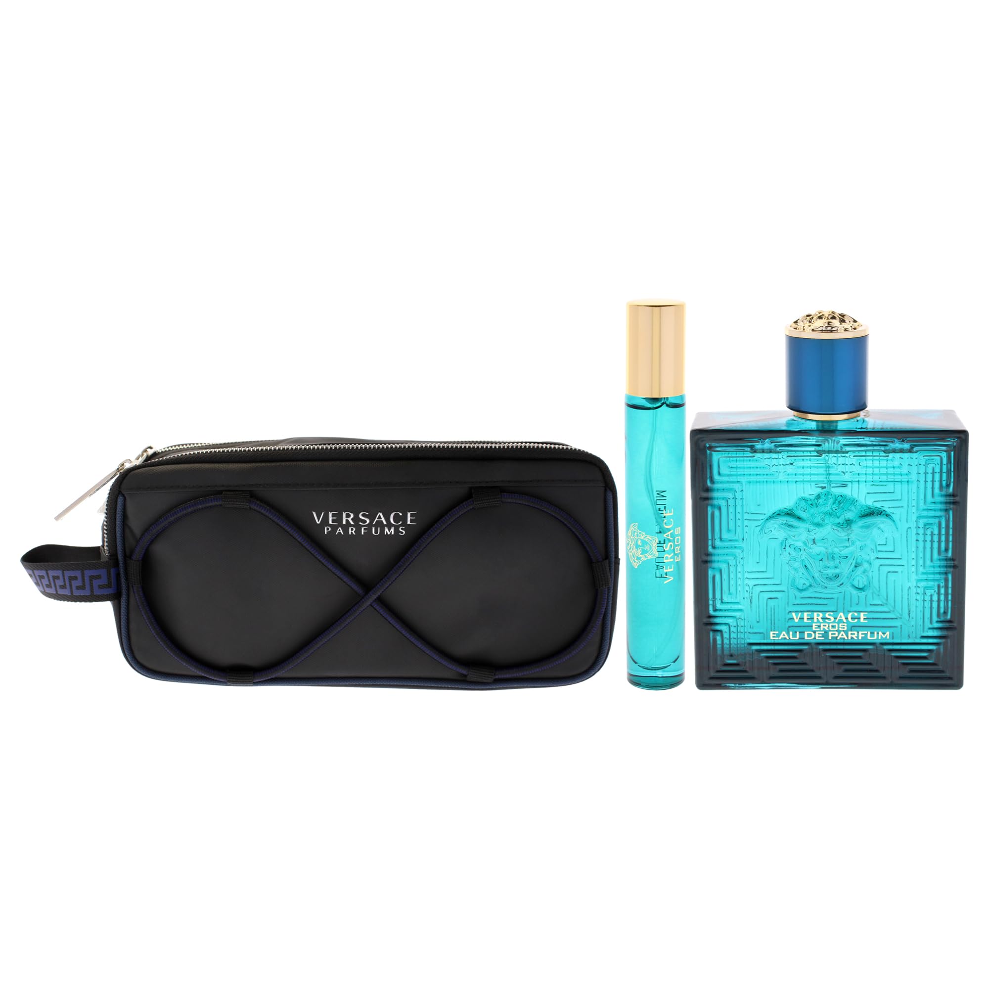 Versace Eros Eau de Parfum set regalo 2025-100 ml EDP, spray da viaggio e borsa per articoli da toeletta