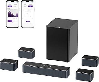 ULTIMEA 7.1 Sound Bar with Dolby Atmos, 500W Home Theater Surround System, HDMI IN&eARC/AUX/Optical, 4 Wired Surround Speakers, Surround Sound System for TV with Wireless Subwoofer, Poseidon D80 Boom