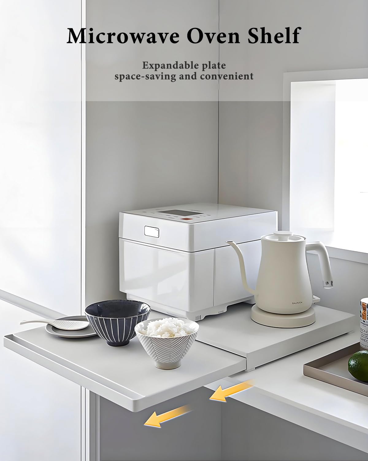 Ripiano Estraibile per Microonde, Mensola Cucina Scorrevole da Appoggio, Supporto Microonde in Acciaio al Carbonio con Maniglia, Organizzatore Bianco Countertop Microwave Organizer