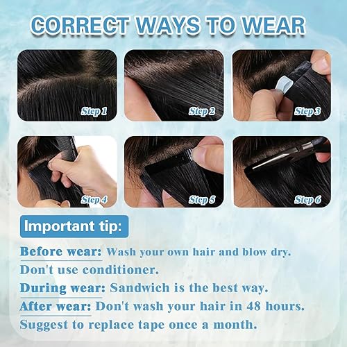 Miniatura 5 de TOZOIE Extensiones de cabello humano con cinta, 20 piezas, 1.76 oz, extensiones de cabello humano real, sin costuras, extensiones de cabello lacio