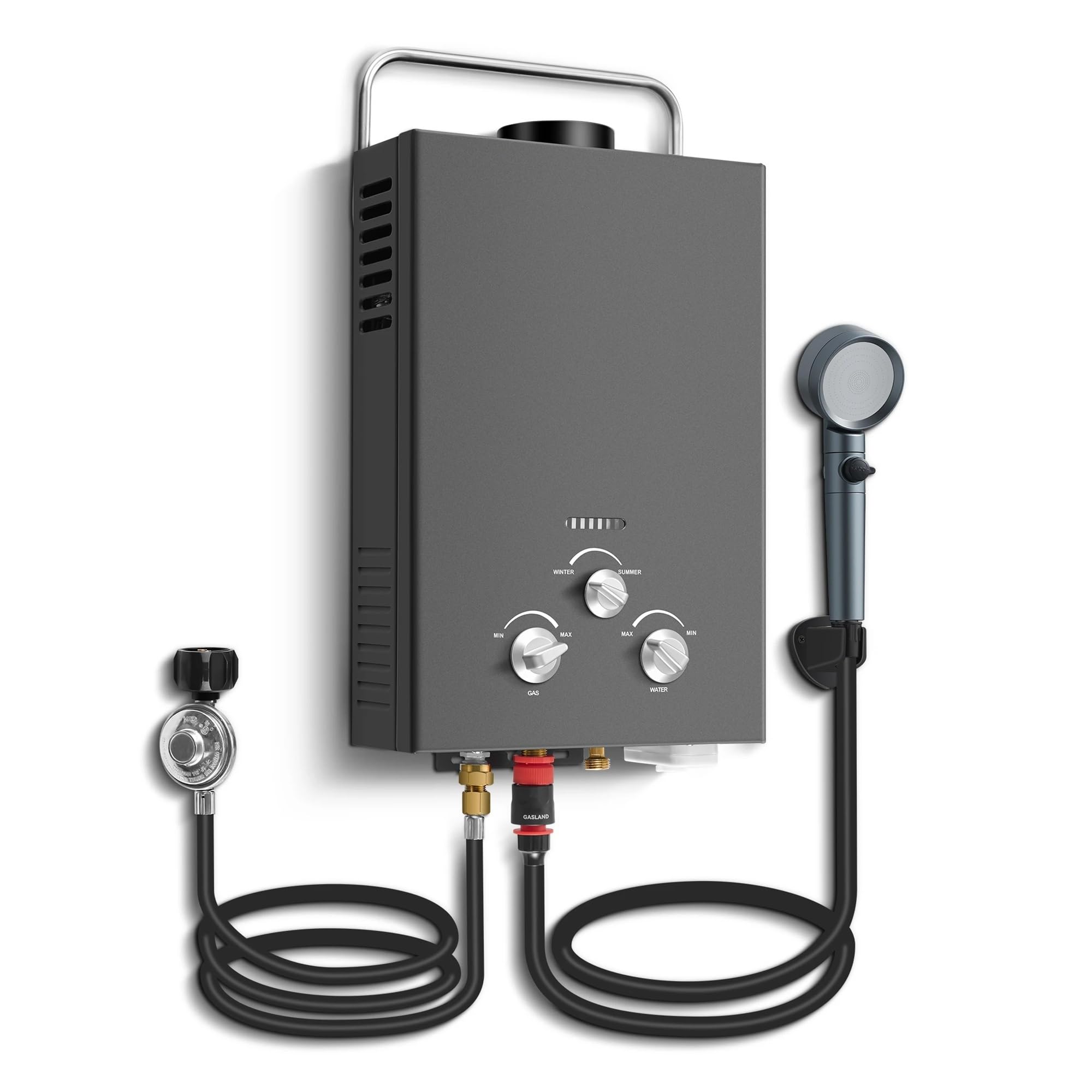 6L Portable Natural Gas, 1.58GPM Instant Hot Shower for Camping/RV, 40K BTU, Tankless Water Heater(Nero)