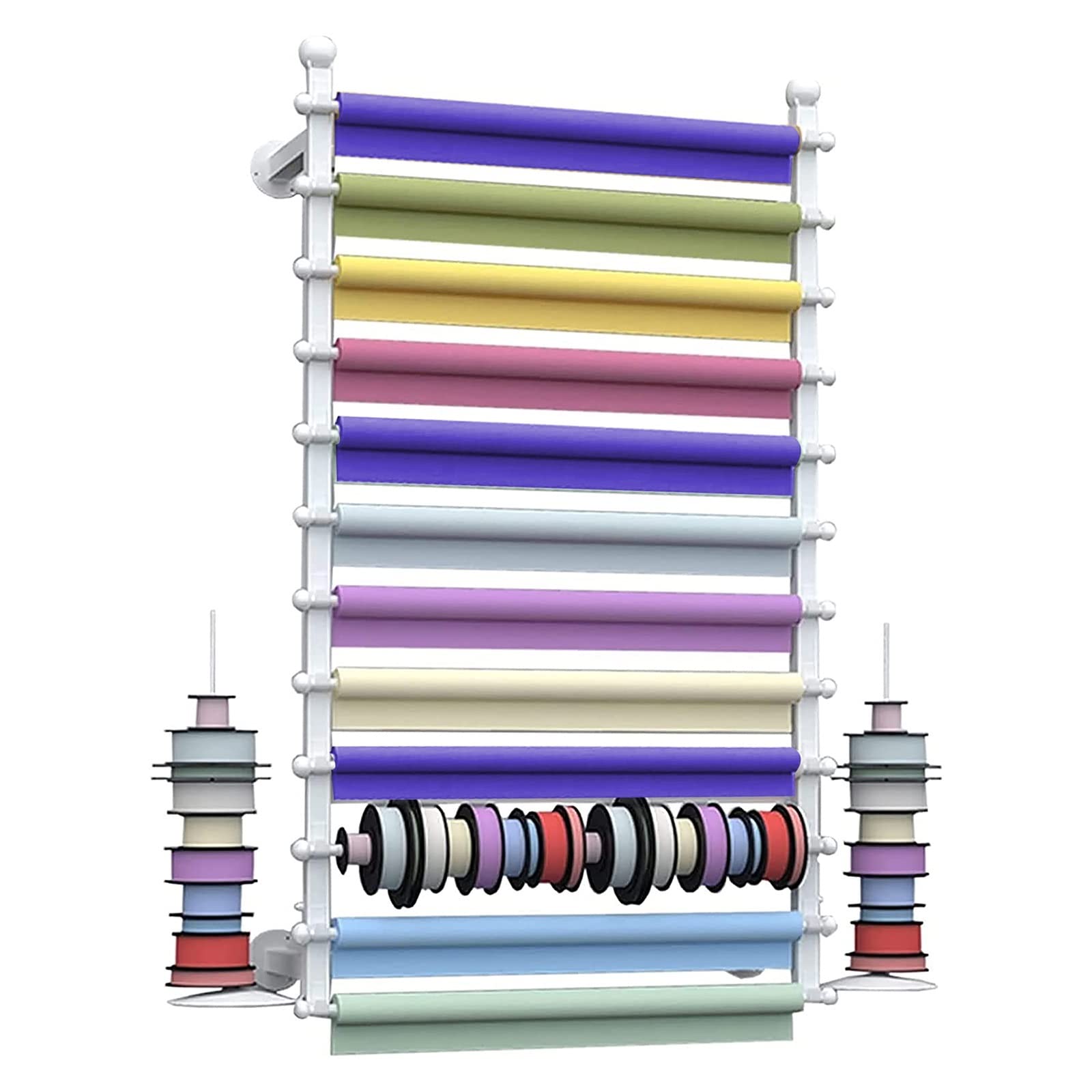 UWYTGF Heavy Duty Wallpaper Storage Rack with Ribbon Tray,Retail Stores/Studio/Home Scarf Holder Stand Wall Mounted,70/80/100/120 Cm Long,White,Length,80Cm/31.4In