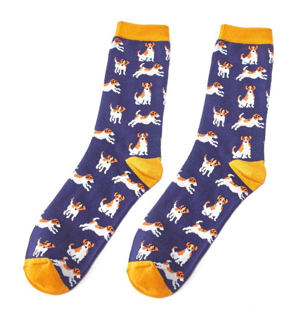LilyRosa® Mens Jack Russell Dog Print Socks Gents Boys Men Blue Bamboo Mix Sock Gift